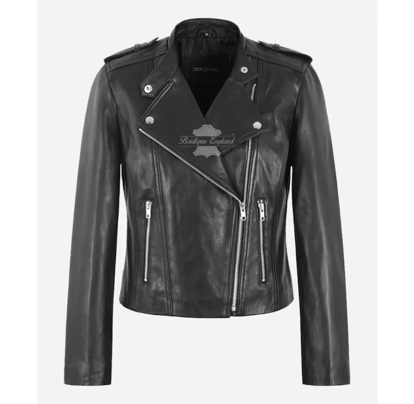 Amanda Leather Jacket Ladies Biker Style Fashion Jacket Black