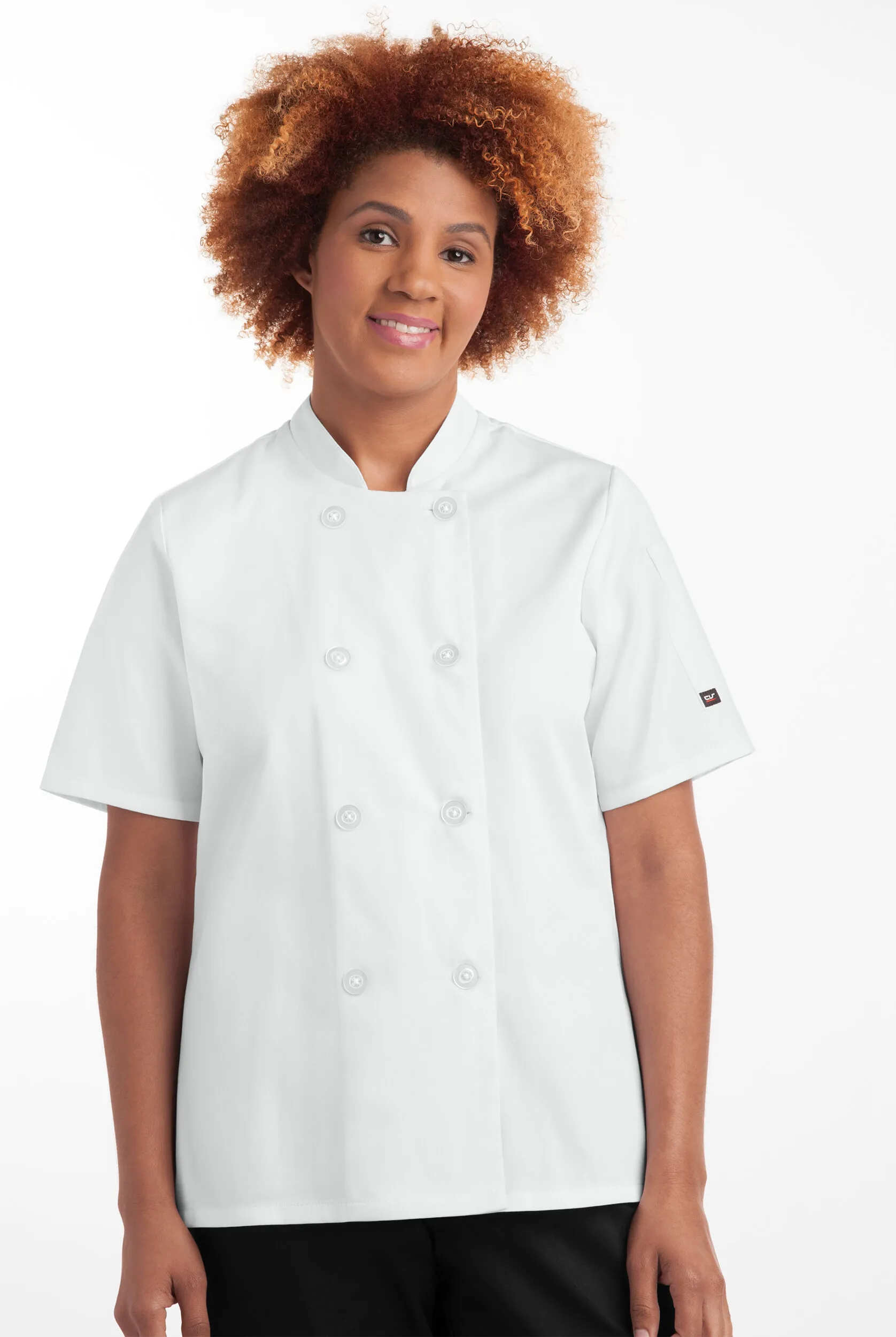 Chaqueta manga corta de gastronomía On The Line Value con 1 bolsillo y botones de plástico para mujer