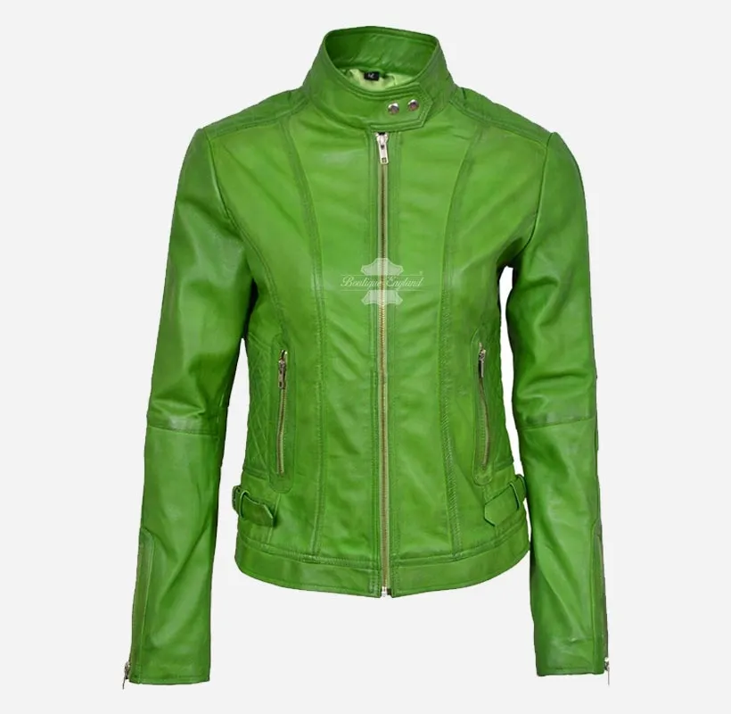 GAGE Leather Biker Jacket For Women Fitted Fashion Leather Jacket