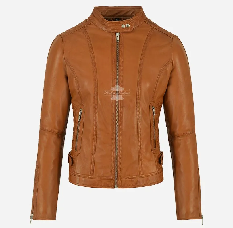 GAGE Leather Biker Jacket For Women Fitted Fashion Leather Jacket