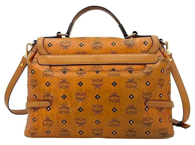MCM Bolso de hombro FlapBag Bolso cruzado Bolso coñac Tachuelas Remaches LogoPrint 